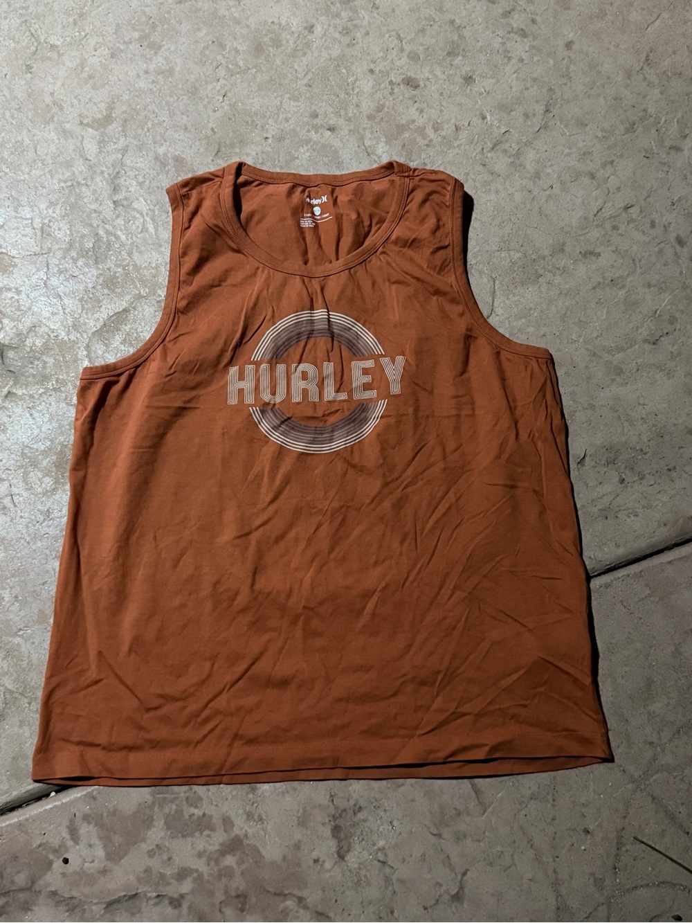 Hurley Men’s XL Brown Cotton Knit Tank Round Neck Graphic Logo Sleeveless